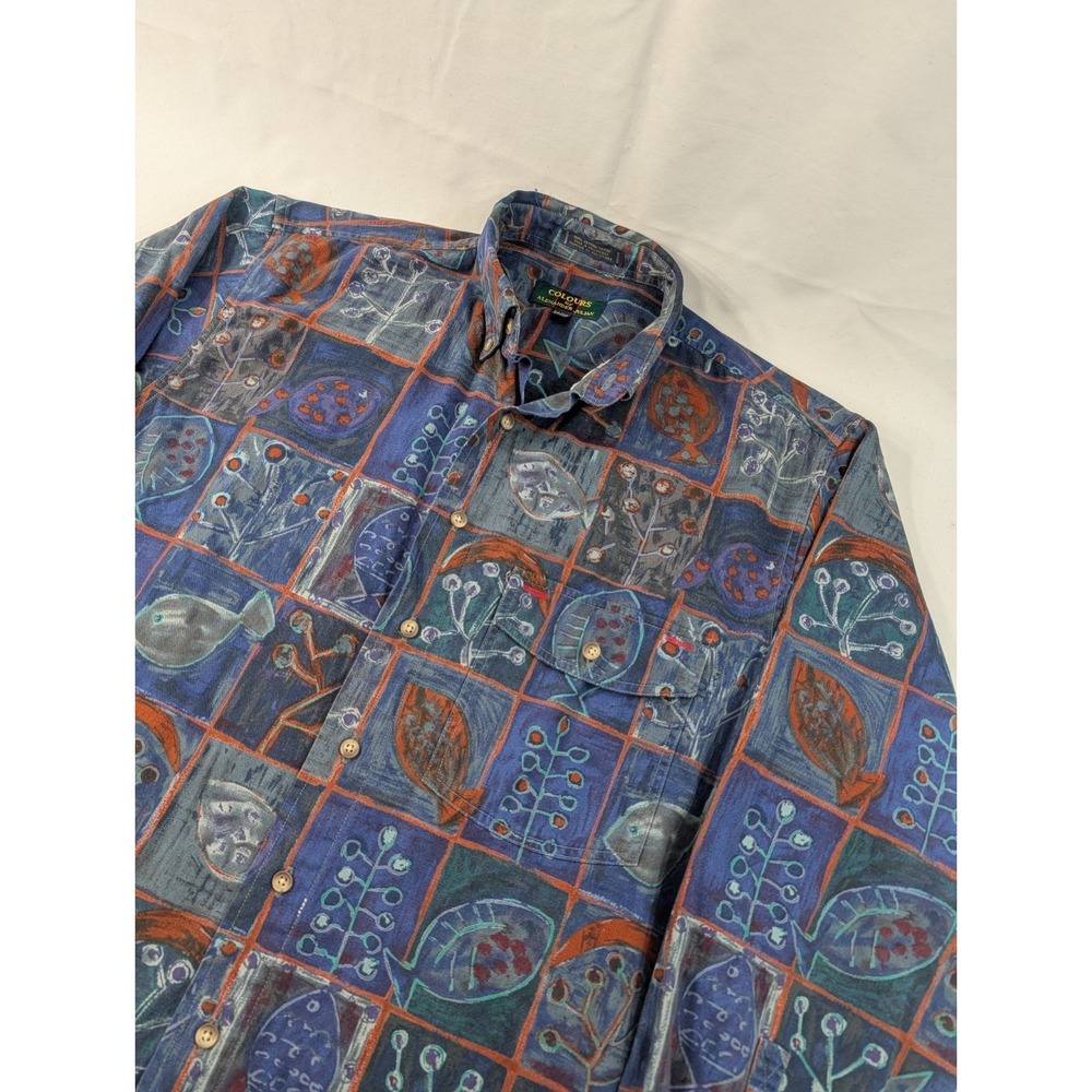 Vintage Colours by Alexander Julian Blues ‎ Abstract Fish Plant All Over Print M